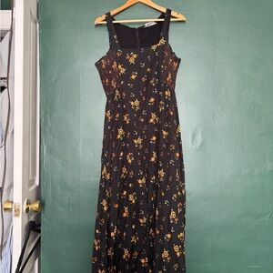 Anthropologie Black Maxi Dress with Orange Floral Print